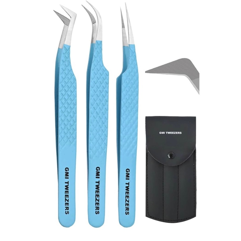 Fiber Tip Lash Tweezers- Pack of 3 Eyelash Extension Tweezers Professional-